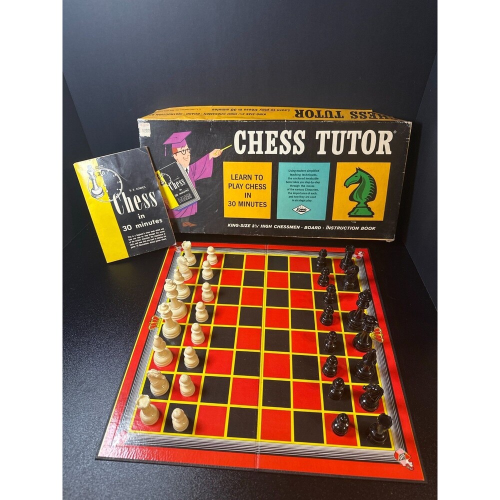 Vintage E.S. Lowe Chess Tutor Set w/ Board & Book – 1 Piece Missing